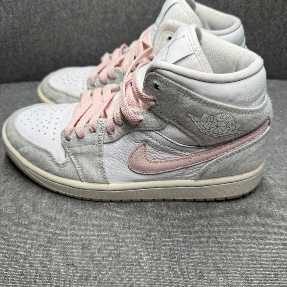 Air Jordan 1 Mid iron ore Pink Salt White Grey Sneakers 7.5